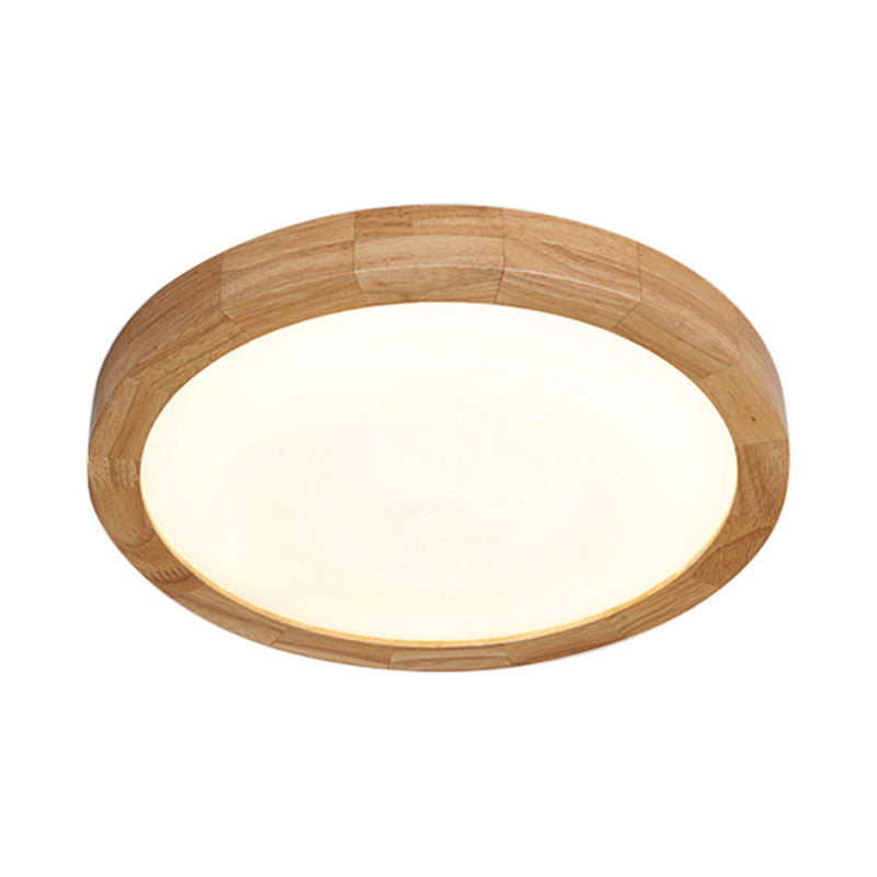 Contemporary Round Wood Flush Light Fixture For Bedroom - Single Ceiling Lamp (12/16 Dia) In
