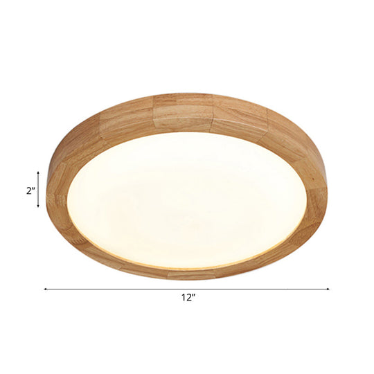 Contemporary Round Wood Flush Light Fixture For Bedroom - Single Ceiling Lamp (12/16 Dia) In