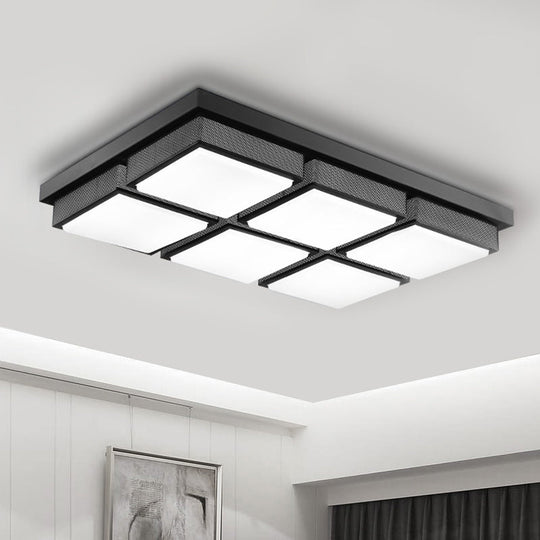 Modern Flush Mount Light With Acrylic Panels - Black/White 6/9 Lights Warm/White Living Room
