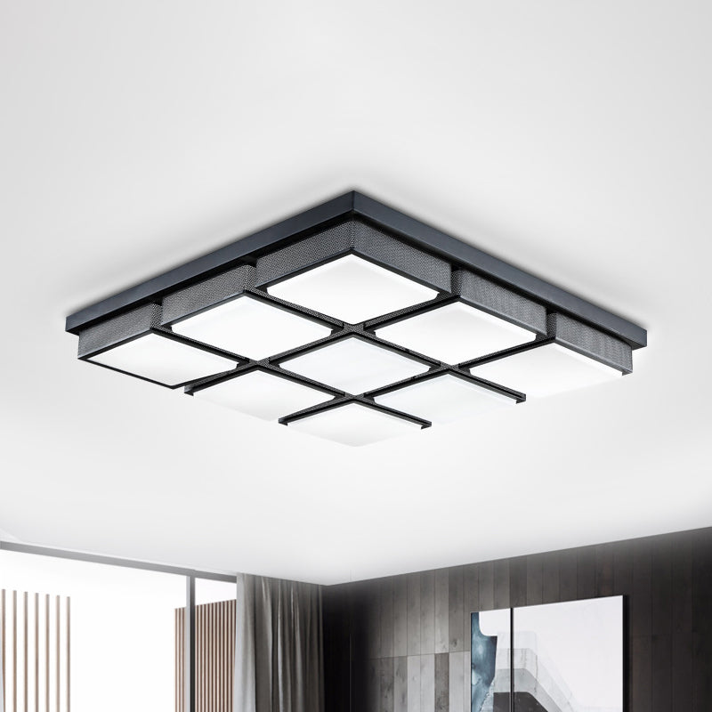 Modern Flush Mount Light With Acrylic Panels - Black/White 6/9 Lights Warm/White Living Room