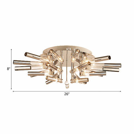 Stylish Sputnik Semi-Flush Light W/ Nine Or Twenty-One Stainless Steel Lights - Ideal For Dining