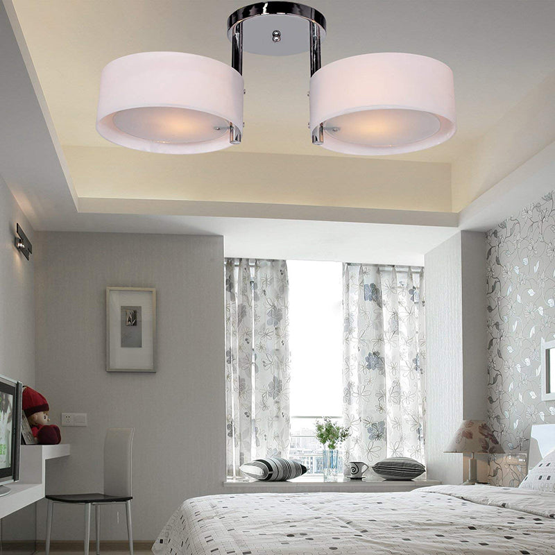 Semi Flush Ceiling Light Fixture - Stunning Drum Acrylic Shade 1/2/3 Lights Modern Silver Design