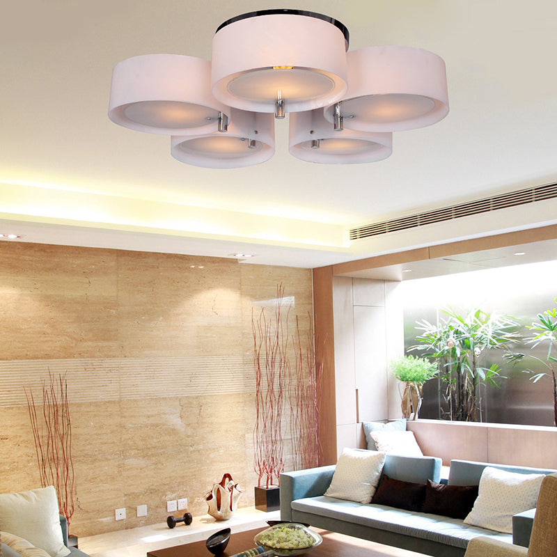 Semi Flush Ceiling Light Fixture - Stunning Drum Acrylic Shade 1/2/3 Lights Modern Silver Design
