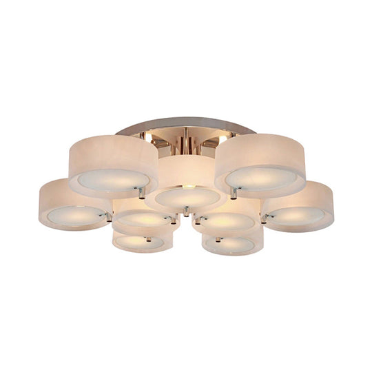 Semi Flush Ceiling Light Fixture - Stunning Drum Acrylic Shade 1/2/3 Lights Modern Silver Design