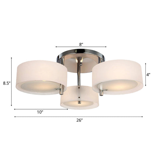 Semi Flush Ceiling Light Fixture - Stunning Drum Acrylic Shade 1/2/3 Lights Modern Silver Design