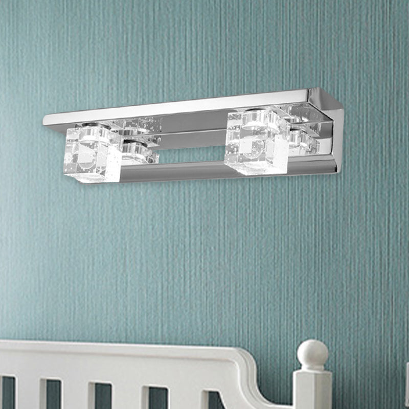 Modern Crystal Cube Led Vanity Sconce In Chrome Finish - 2/3 Heads Warm/White Lighting