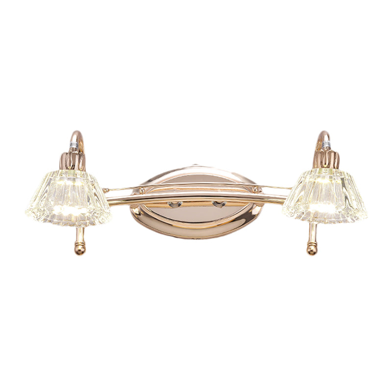 Contemporary Rose Gold Wall Vanity Light With Crystal Shade - 2/3 Bulbs