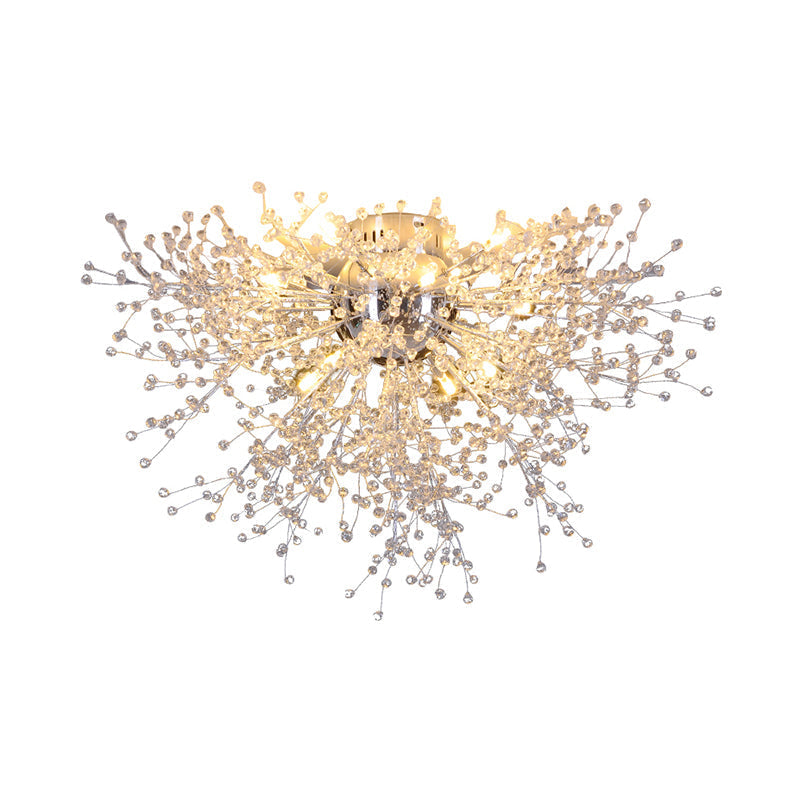 Sleek Silver Firework Semi Mount Lighting - Modern 22’/23.5’ W 8/12/16 Lights Metal Ceiling