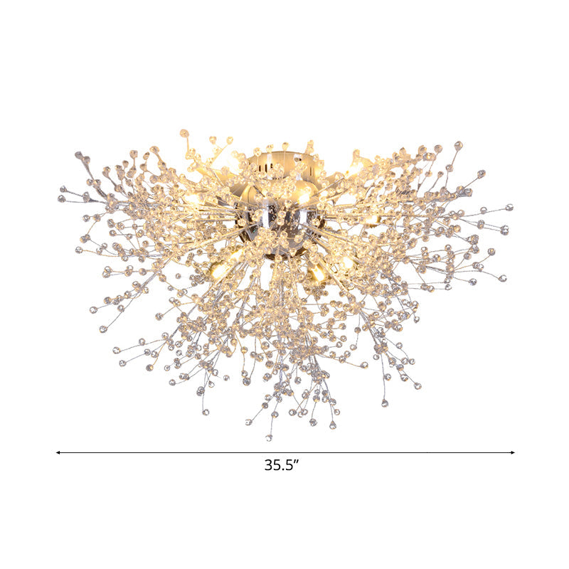 Sleek Silver Firework Semi Mount Lighting - Modern 22’/23.5’ W 8/12/16 Lights Metal Ceiling