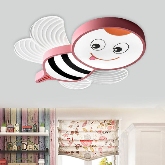 Bee Shape Led Flushmount Lighting - Fun Cartoon Design For Bedroom With White/Pink/Yellow Acrylic