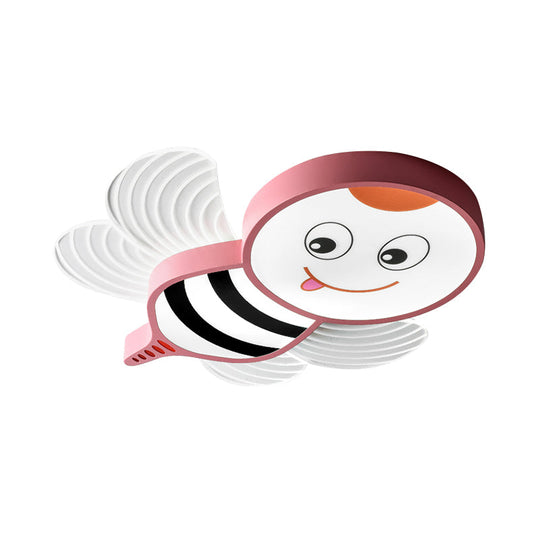 Bee Shape Led Flushmount Lighting - Fun Cartoon Design For Bedroom With White/Pink/Yellow Acrylic