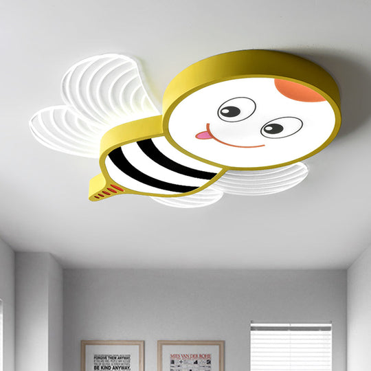 Bee Shape Led Flushmount Lighting - Fun Cartoon Design For Bedroom With White/Pink/Yellow Acrylic