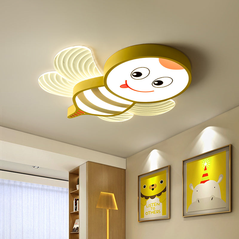 Bee Shape Led Flushmount Lighting - Fun Cartoon Design For Bedroom With White/Pink/Yellow Acrylic
