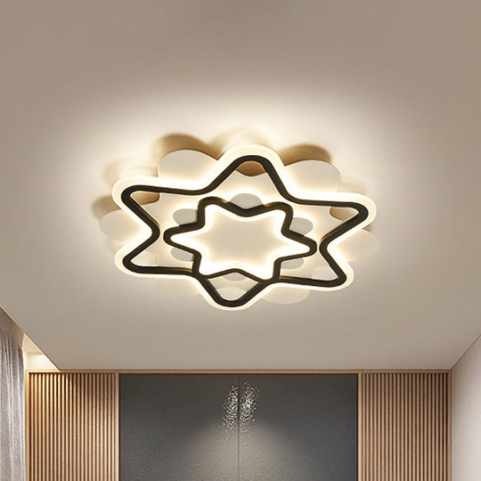 Nordic Style Led Acrylic Star Frame Flush Mount Ceiling Lamp In White/Black Black-White