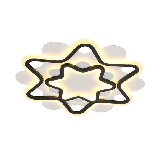 Nordic Style Led Acrylic Star Frame Flush Mount Ceiling Lamp In White/Black