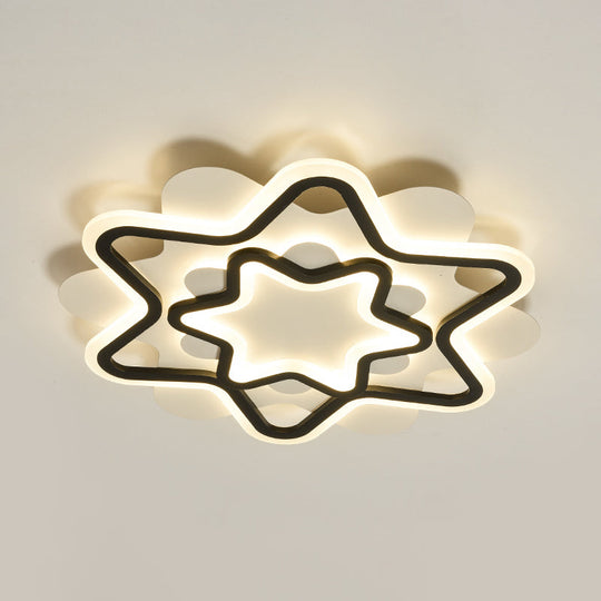 Nordic Style Led Acrylic Star Frame Flush Mount Ceiling Lamp In White/Black