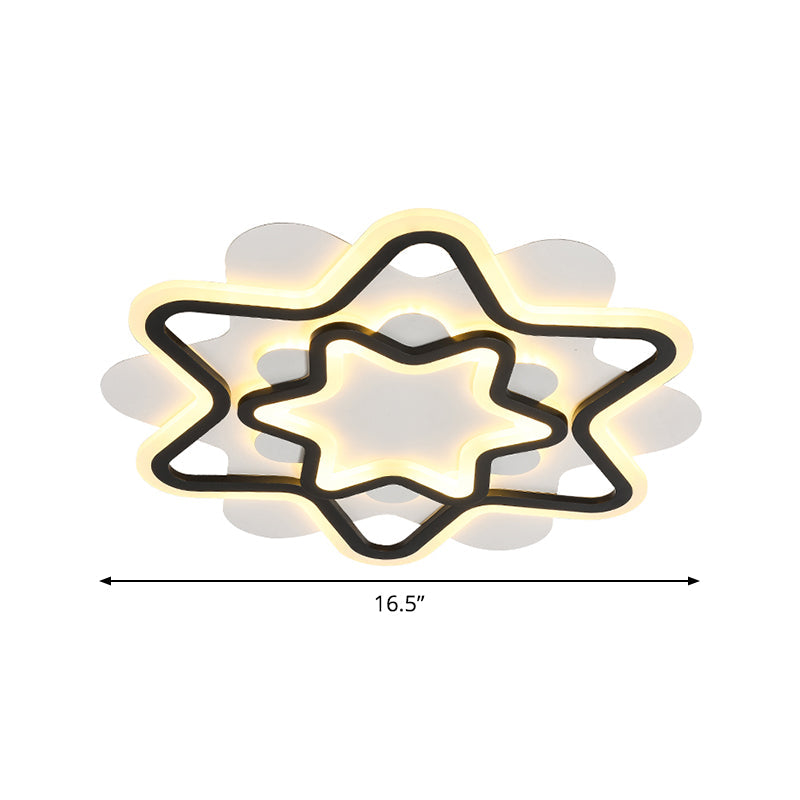 Nordic Style Led Acrylic Star Frame Flush Mount Ceiling Lamp In White/Black
