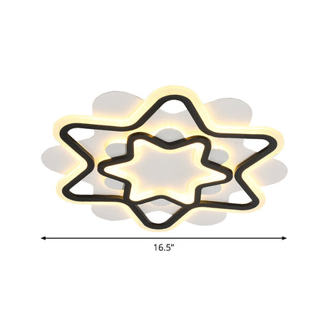 Nordic Style Led Acrylic Star Frame Flush Mount Ceiling Lamp In White/Black