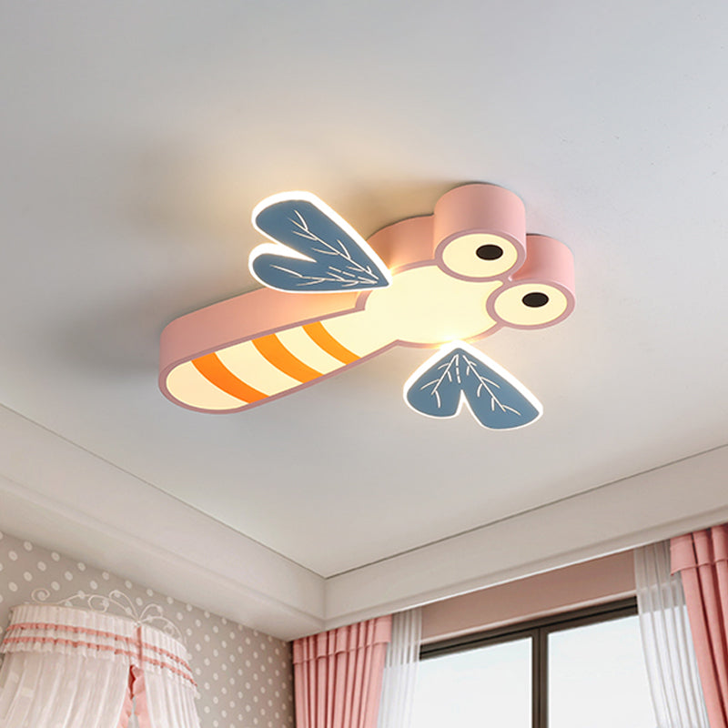 Dragonfly Bedroom Flushmount Light: Acrylic Led Cartoon Ceiling Lamp In Pink/Yellow Pink