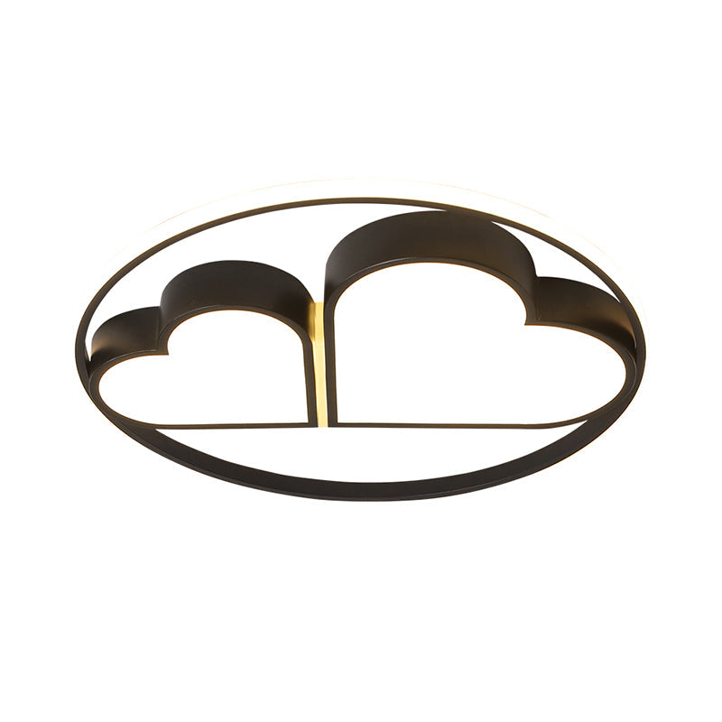 Nordic Style Led Flushmount Ceiling Light With Acrylic Shade - Black Finish Dual Loving Heart Design