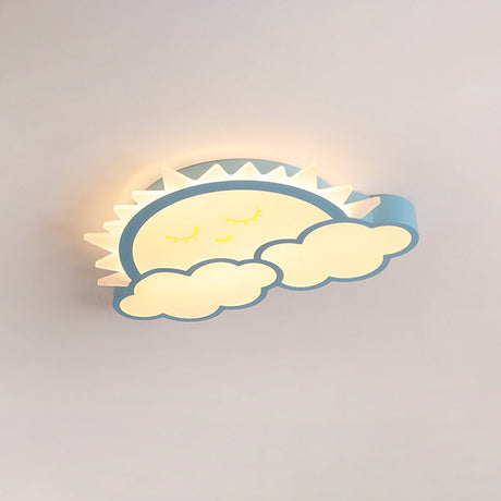Sun & Cloud Led Ceiling Flush Light Fixture For Kids Room In Yellow/Blue/Pink