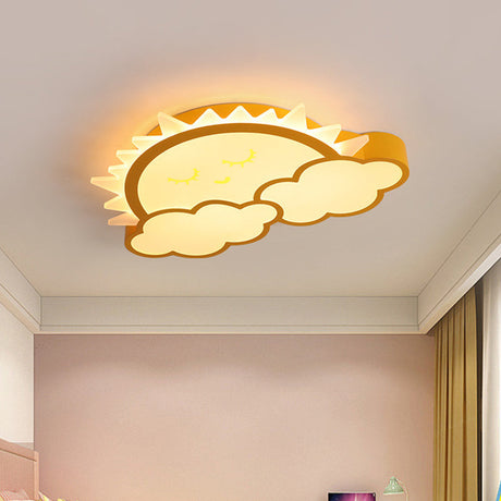 Sun & Cloud Led Ceiling Flush Light Fixture For Kids Room In Yellow/Blue/Pink