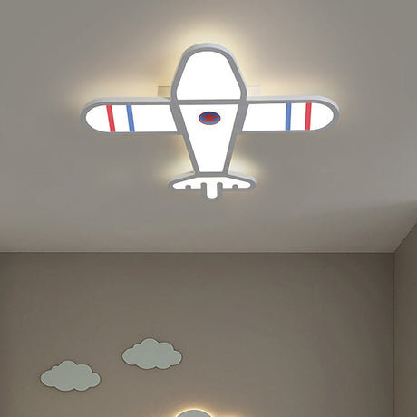 Cartoon Acrylic Led Plane Flushmount Light In White/Blue For Bedroom