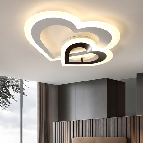Nordic Style Led Loving Heart Flush Lamp In White/Warm Light Black-White / Warm