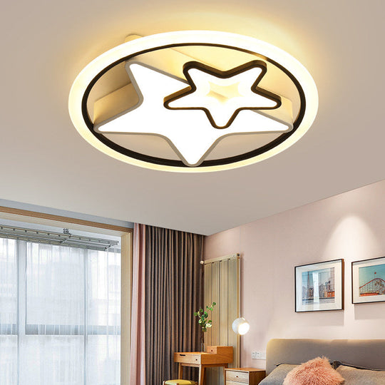 Nordic Acrylic Led Dual Star Flush Lighting For Bedroom Ceiling - White/Black Black-White