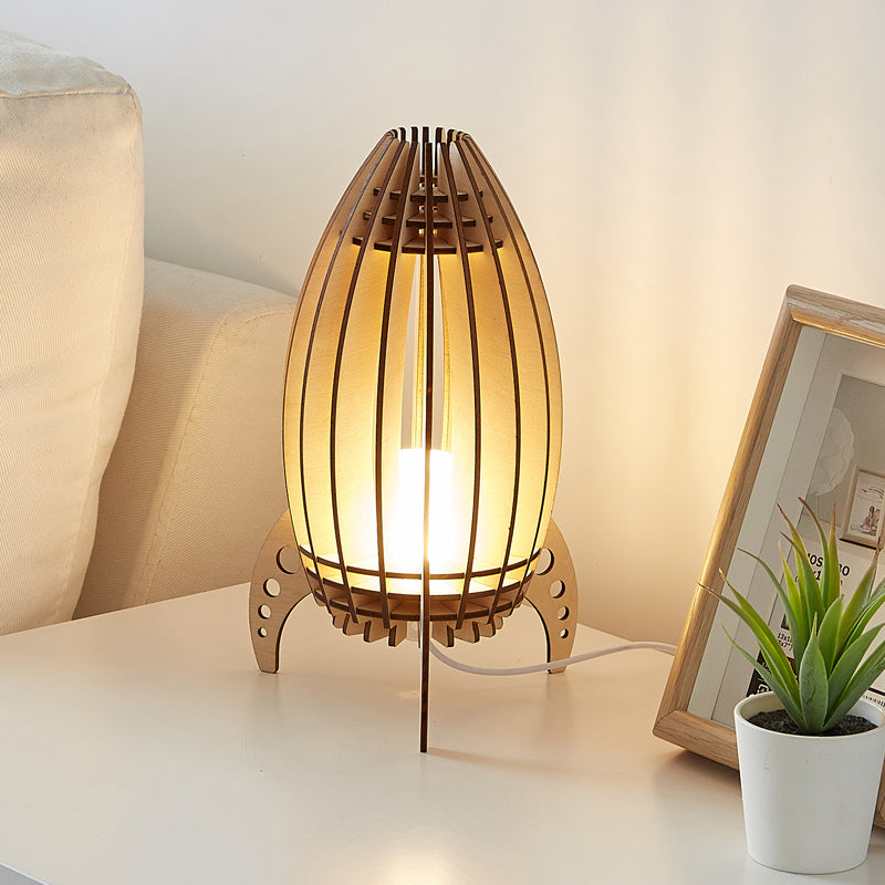 Beige Usb Rocket Frame Cartoon Led Nightstand Lamp For Bedroom Wood