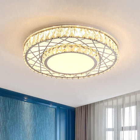 Modern Stainless-Steel Led Crystal Flush Ceiling Mount Light Fixture For Bedroom