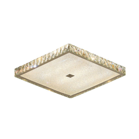 Modern Nickel Flush Mounted Led Lamp With Squared Crystal Facets For Bedroom Lighting