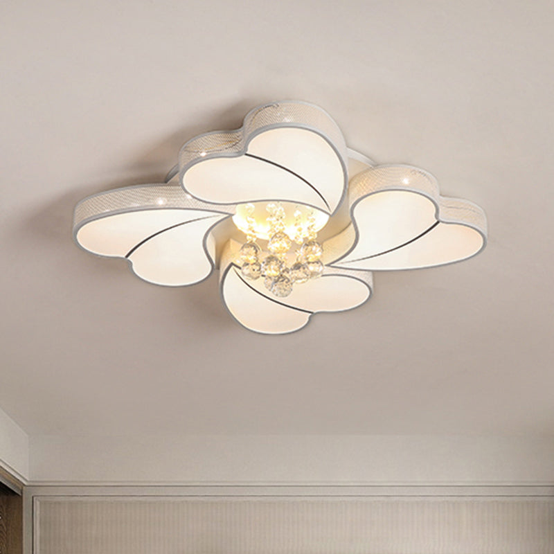 Contemporary Acrylic Loving Heart Flush Lamp: 4 - Head White Led With Crystal Droplet