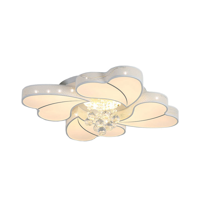 Contemporary Acrylic Loving Heart Flush Lamp: 4-Head White Led With Crystal Droplet