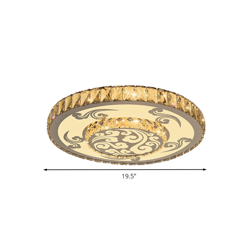 Modernist Crystal Block Led Flush Mount Ceiling Light With Nickel Finish - 2 - Tier Round Design