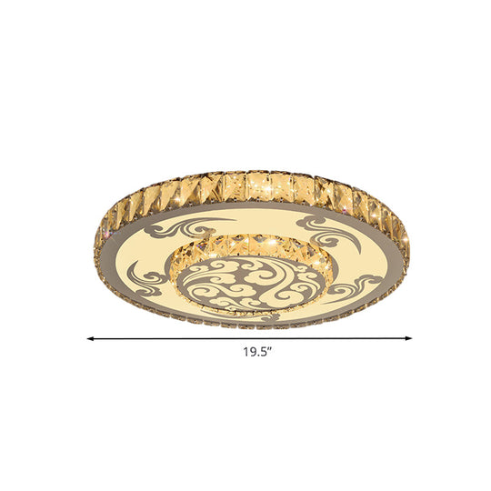 Modernist Crystal Block Led Flush Mount Ceiling Light With Nickel Finish - 2-Tier Round Design