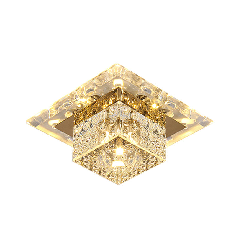 Crystal Cube Led Ceiling Light For Hallway - Simple Flush Mount Design