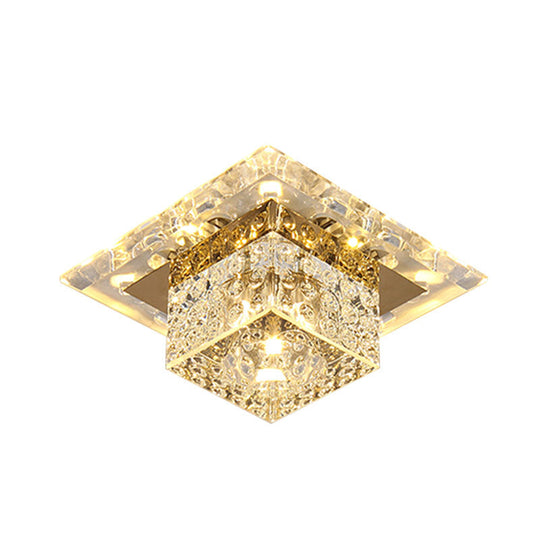 Crystal Cube Led Ceiling Light For Hallway - Simple Flush Mount Design