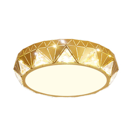 Geometric Gold Flush Mount With Crystal Led Lights - Contemporary Triangle Design