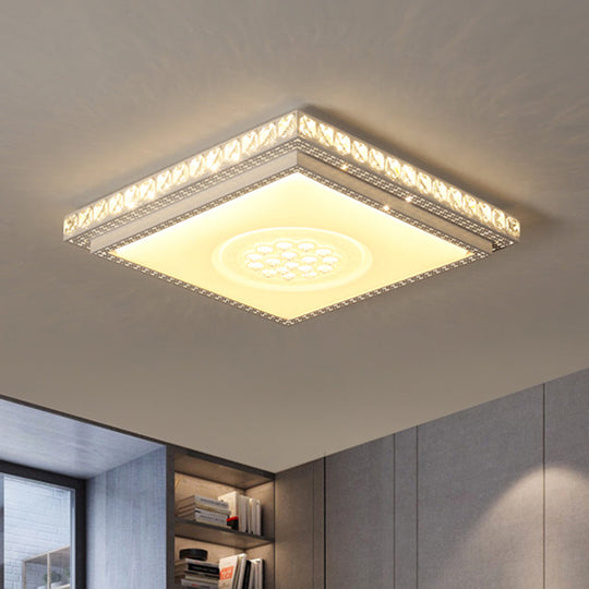 Simple Led White Flush Mount Ceiling Light For Bedroom - Crystal Block Round/Square Fixture / Square