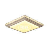 Simple Led White Flush Mount Ceiling Light For Bedroom - Crystal Block Round/Square Fixture