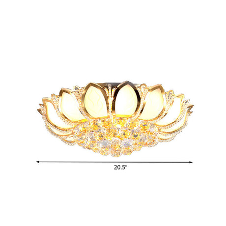 Modern Crystal Flower Flush Mount With 7 Heads In White And Gold For Living Room
