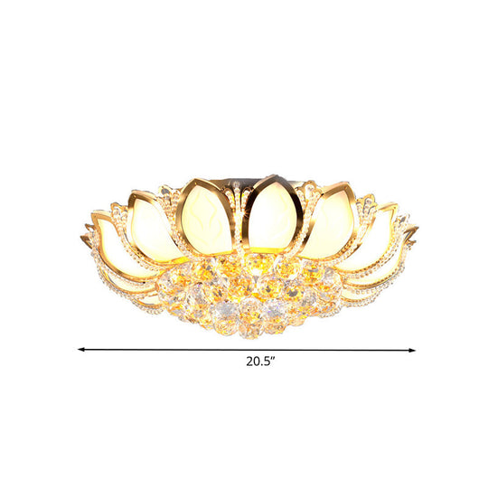 Modern Crystal Flower Flush Mount With 7 Heads In White And Gold For Living Room