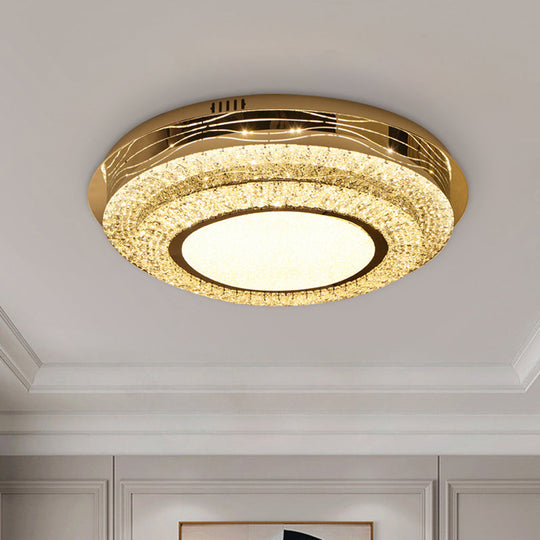 Stainless-Steel Crystal Led Bedroom Flush Mount Lamp: Modernist Round Flushmount Lighting