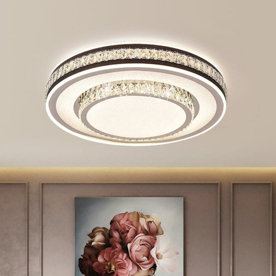 Modern Crystal Circle Flushmount Ceiling Light With Led - Black 2 - Layer Flush