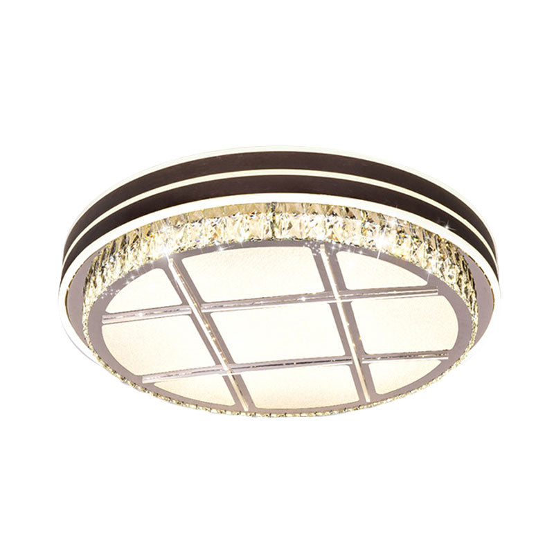 Contemporary Round Ceiling - Mount Crystal Block Led Flush Light For Bedroom In Brown