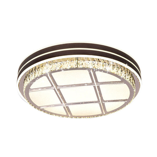 Contemporary Round Ceiling-Mount Crystal Block Led Flush Light For Bedroom In Brown