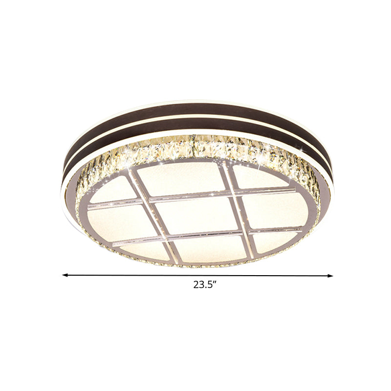 Contemporary Round Ceiling-Mount Crystal Block Led Flush Light For Bedroom In Brown