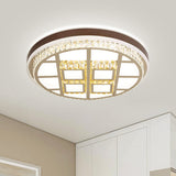 Modern Beveled Crystal Round Led Ceiling Light In Brown