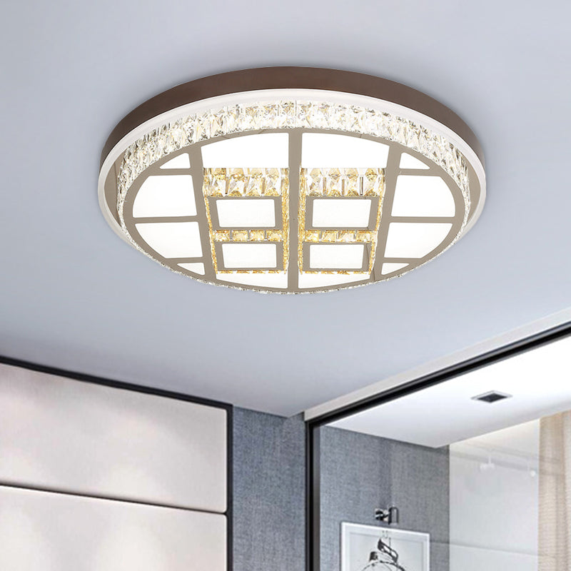 Modern Beveled Crystal Round Led Ceiling Light In Brown